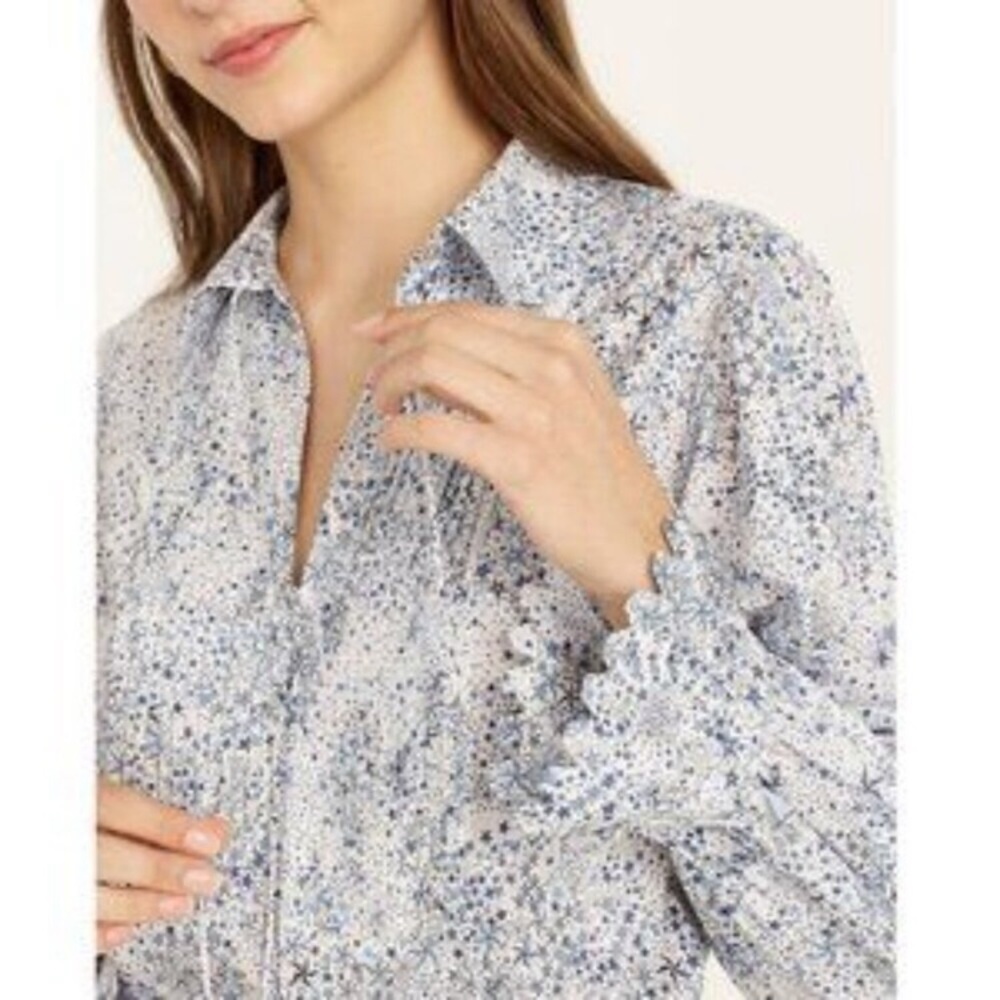 J Crew Liberty Blue Adelajda Star Print Scalloped Collar Blo…